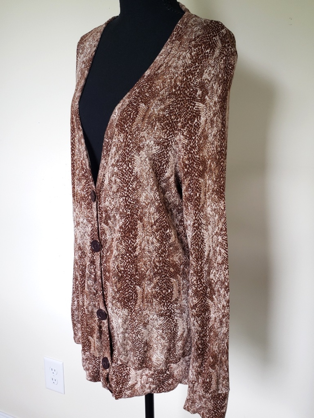 French Laundry Woman 14/16 Brown Snake Print Button Front Cardigan Y2K